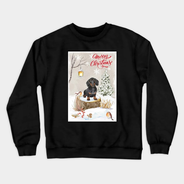 Black And Tan Dachshund Merry Christmas Santa Dog Crewneck Sweatshirt by Puppy Eyes